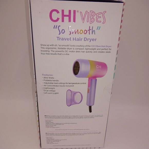 New NIB Chi Vibes So Smooth Travel Hair Dryer Foldable Handle Dual Voltage - Picture 3 of 6